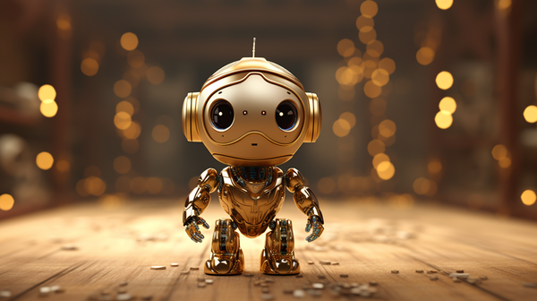 Generada con Midjourney, prompt: golden friendly ai robot --ar 16:9 --v 5.2